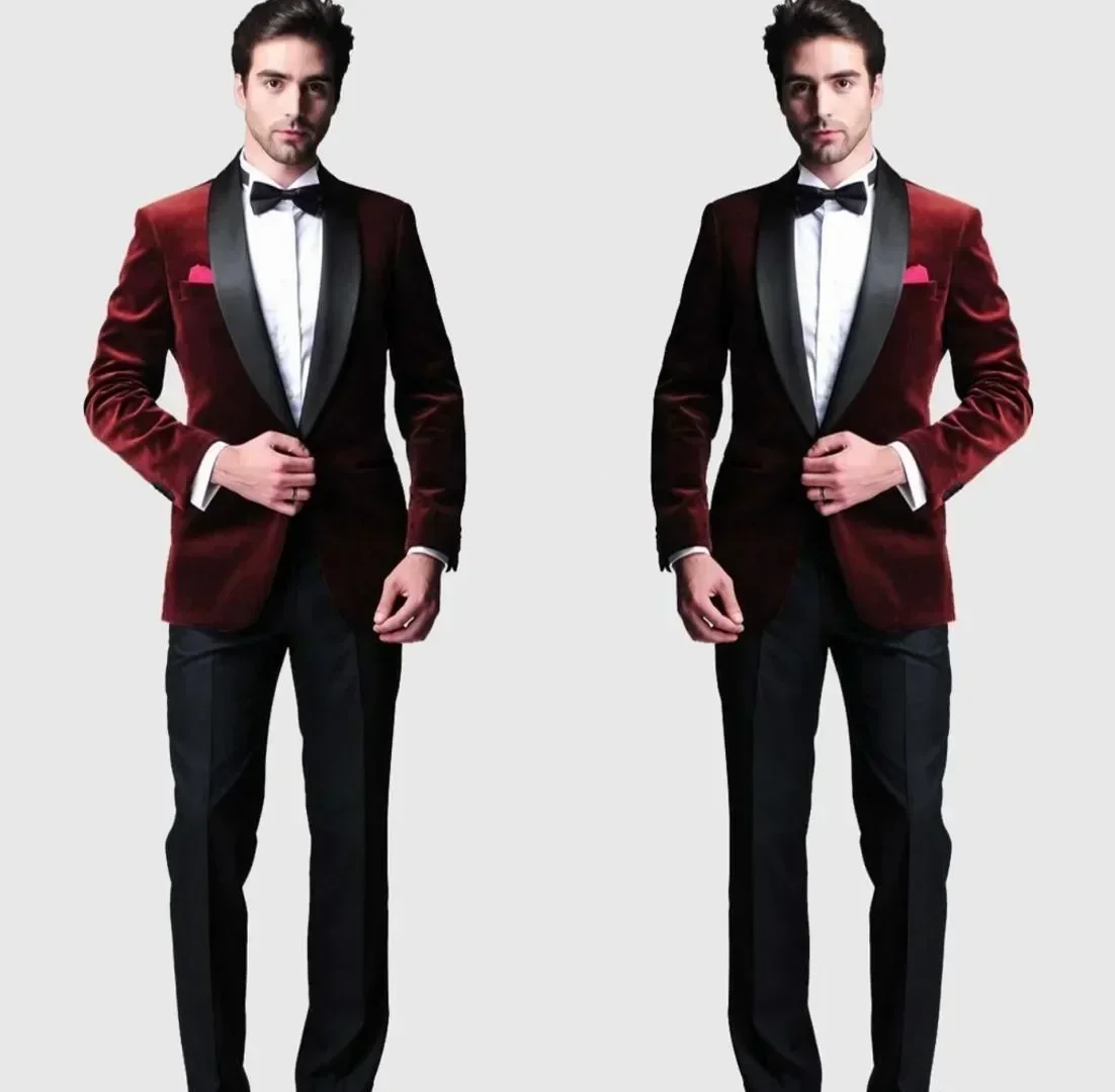 

Men's Velvet Tuxedo Suits 2 Piece Set Shawl Lapel Blazer with Pants for Wedding Party Christmas Wedding Party Coat