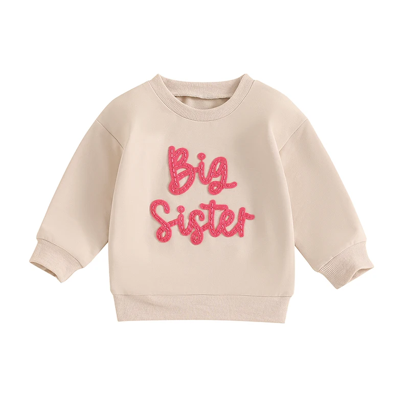 

Toddler Baby Girl Fall Sweatshirts Big Girl Letter Embroidery Long Sleeve Loose Fit Pullover Tops Infant Clothes