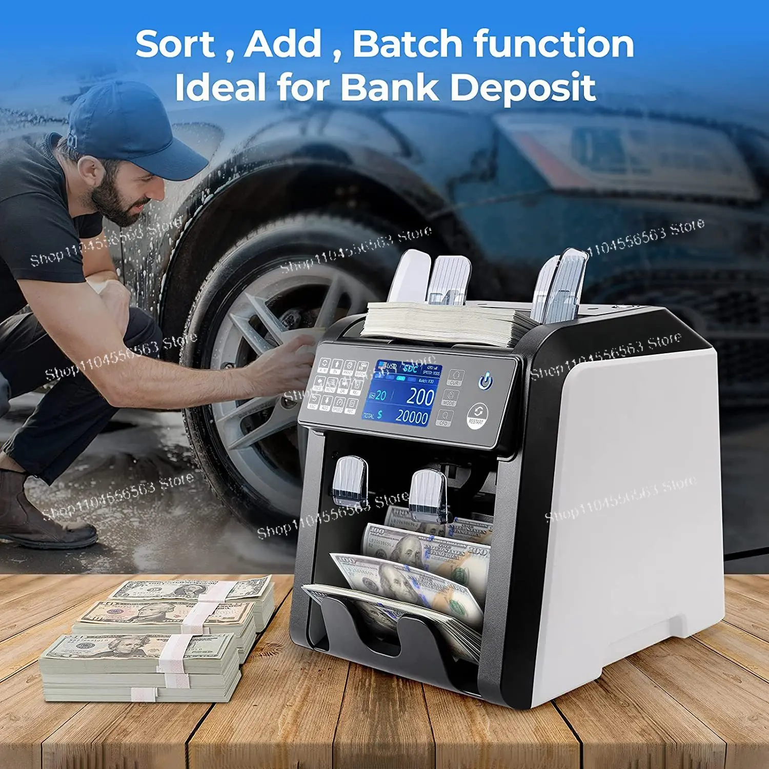 AL-950 Banknote Sorter with Fitness Detection & Dual CIS Sensors, Mixed Value Money Counter with Counterfeit Detection