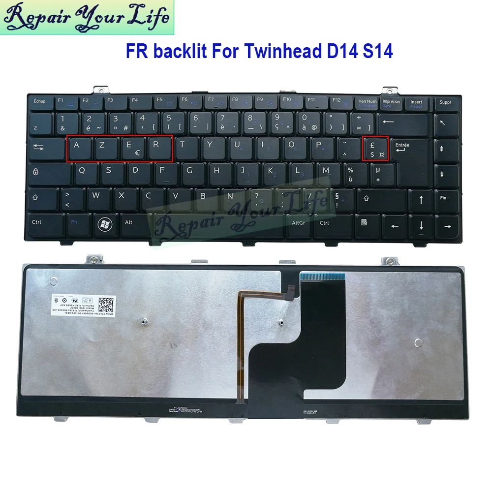 French AZERTY Keyboard Backlight For TwinHead Tastatur Für D14 S14 FR France Semi-Rugged Laptop Backlit Keyboards 9Z.N1K82.K0F