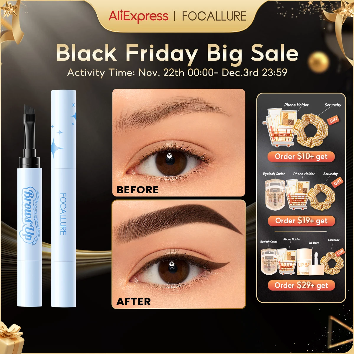 FOCALLURE 3D Eyebrow Gel Cream 2 In 1 Eyeliner Pencil 3 Colors Waterproof Long-lasting Eyebrow Pomade Enhancers Makeup Cosmetics