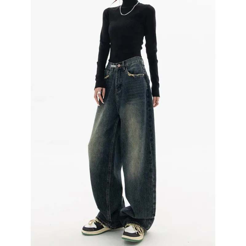 Jeans a gamba larga primavera autunno Pantaloni in denim a vita alta da donna Jeans da donna Harajuku Vintage stile BF Allentato Femme Streeetwear