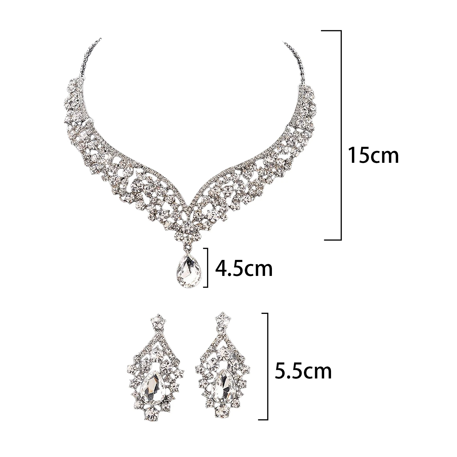 Trendy Bridal Jewelry Set Rhinestone Necklace Earrings Bride Jewelry Crystal Wedding Necklace Earrings for Wedding Party