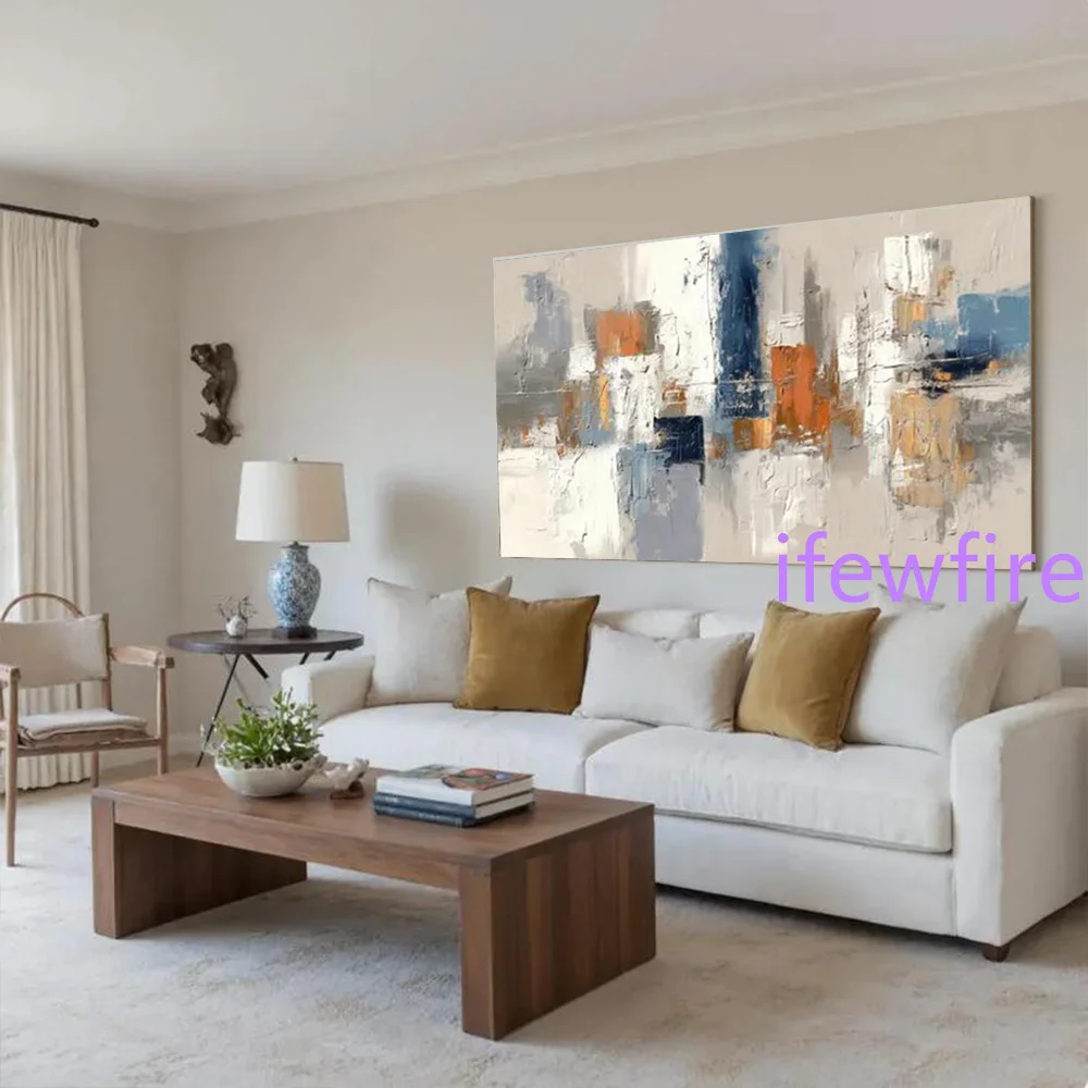 100% Handmade Abstract Oil Painting On Canvas Mural Top Hick Layer Blue Texture Wall Art Picture For Living Room Decor Image