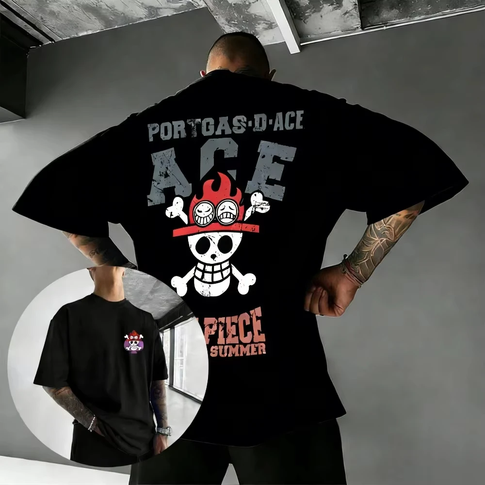 

Хлопковая футболка унисекс ONE PIECE Portgas · D · Ace, летняя коллекция 2026, с аниме-принтом в стиле Харадзюку, свободного кроя, для родителей и детей, с коротким рукавом