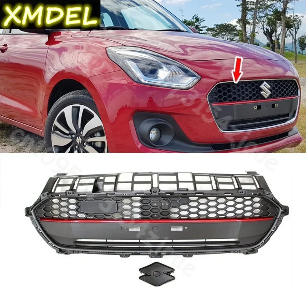 Suzuki Swift Hatchback 2017 2018 2019 2020 2021 Mat Zwart met Rode Lijn Trim autostyling voorste middenrooster grill - afbeelding 1