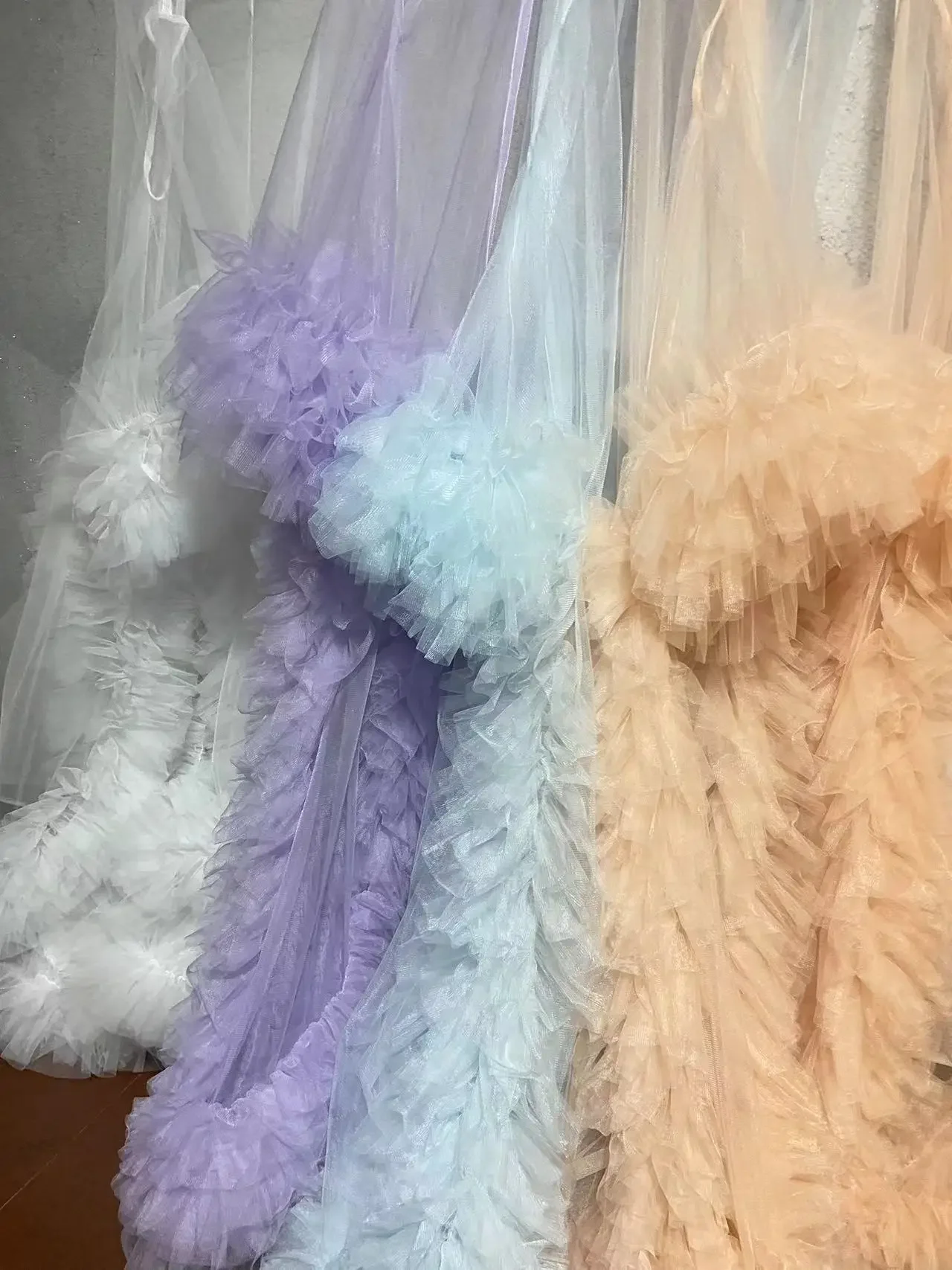 Sexy Chic Bridal Fluffy Tulle Robes Custom Made Maternity Tulle Dressing Gown For Photo Shoot Women Long Sheer Tulle Dress