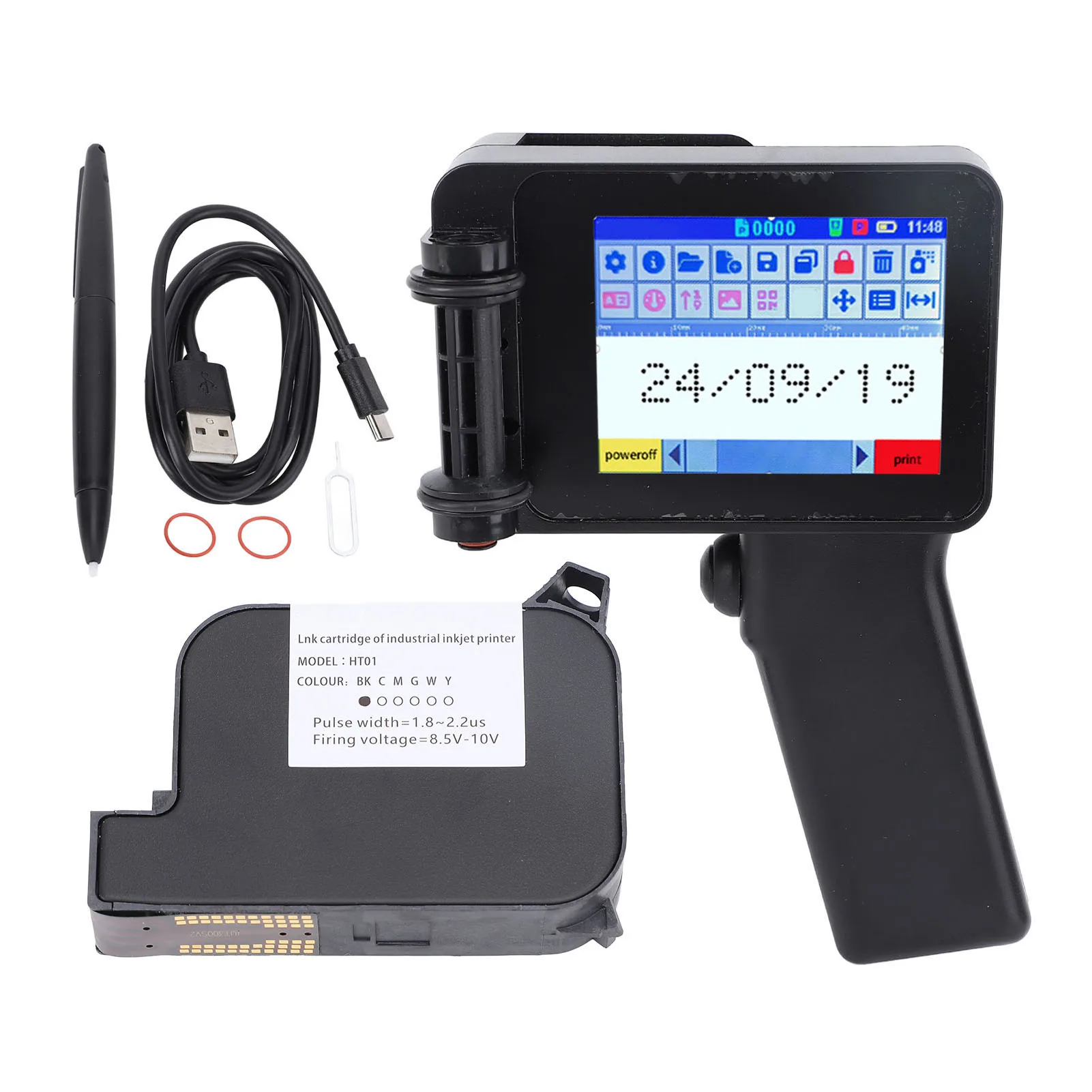 

Чернильный принтер Портативный струйный принтер Простой интерфейс пользователя Аккумулятор 1500 мАч Удобная ручка для дерева Металл Пластик для номера