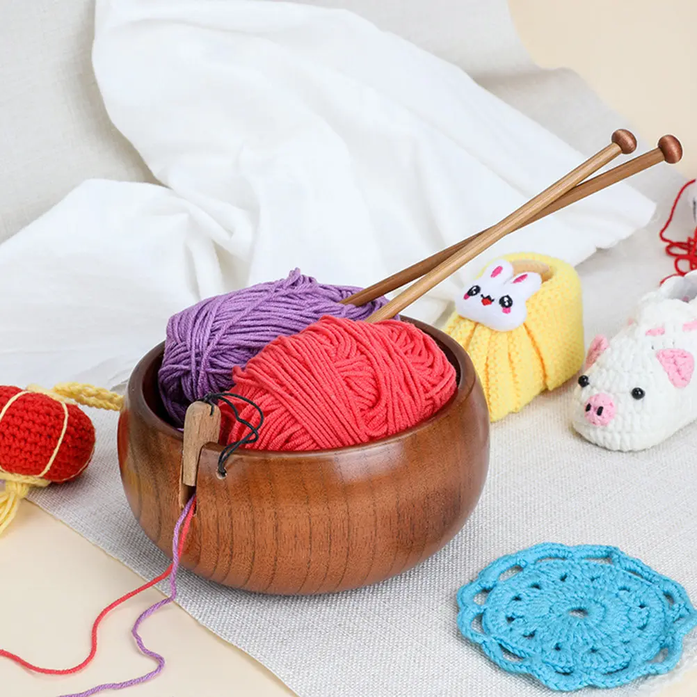 

Wooden Yarn Bowl Thickened Natural Wood Yarn Storage Organizer for Knitting Crochet Hooks Wool Balls Tangle Prevention Vintage