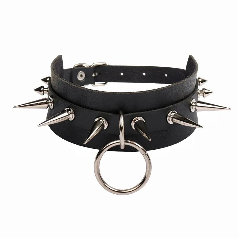 Punk Gothic Individuality Exaggerate Harajuku O-ring Choker Night club Saloon Street photo Rivet Spike Collarbone chain Pendant