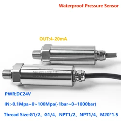 Sensore trasduttore di pressione 4-20mA impermeabile G1/2 G1/4 NPT1/2 NPT1/4 M20 * 1.5 sensore trasmettitore di pressione 50mbar 1bar 3bar 5bar