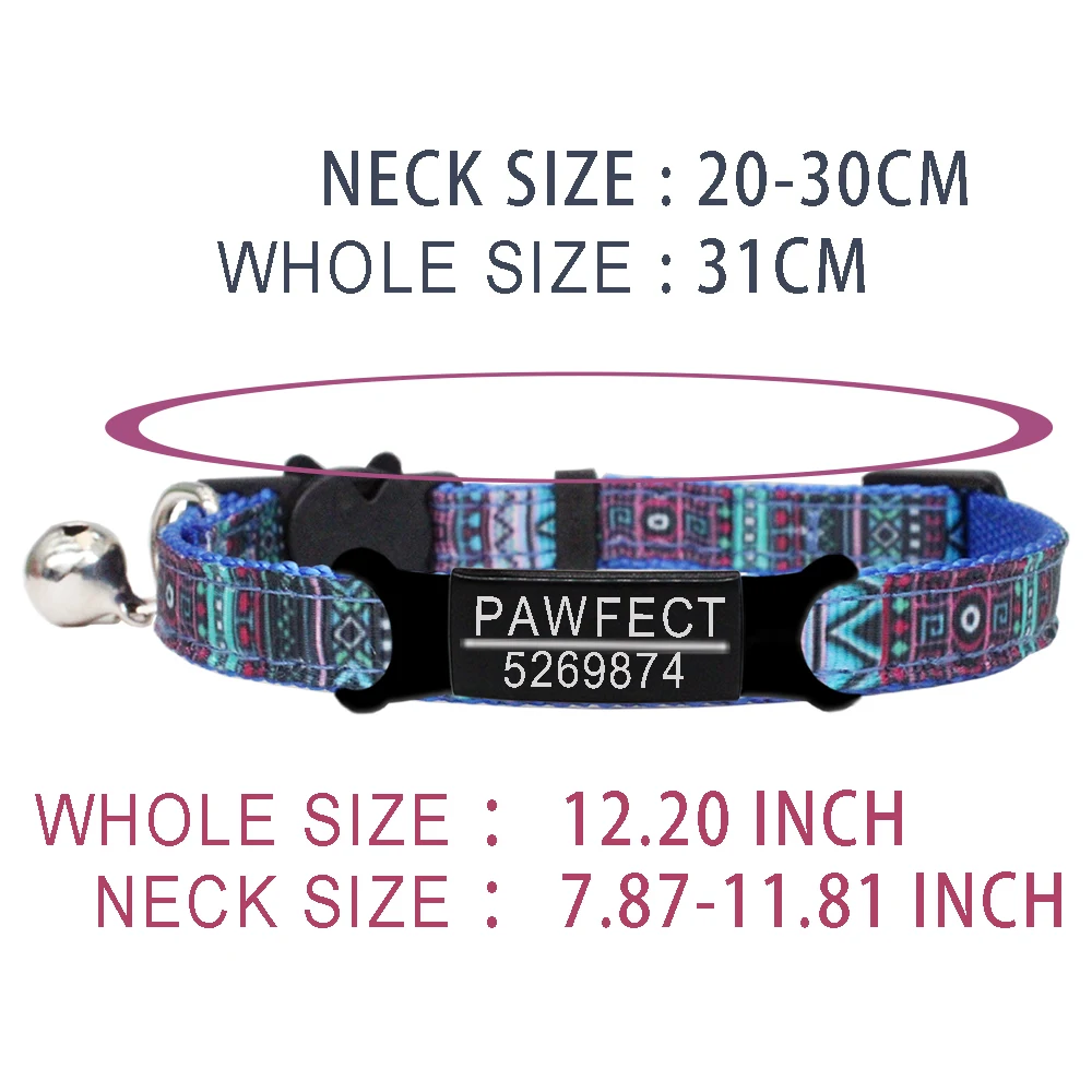 Collar de gato con etiqueta de identificación personalizada, Collar personalizado de seguridad, ajustable, grabado de nailon, para gatito pequeño