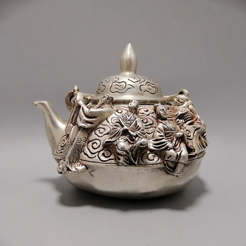 

Antique Miscellaneous Items Manufacturer Wholesale White Silver-Plated Eight Immortals Wine Pot Teapot Copper Ornaments