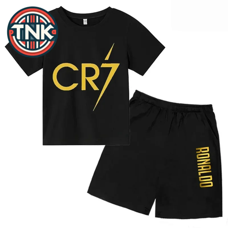 

Kids T-shirt Summer CR7 Star Print Top/Shorts 2P Boys/Girls Preschool 3-13Y Birthday Gift Sunshine Casual Round Neck Sports Set