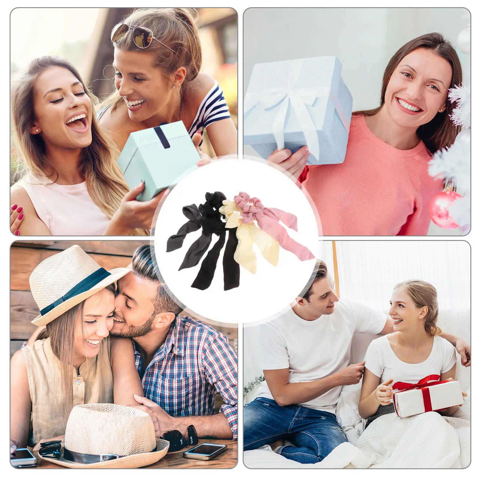 

4 pcs Bowknot Tie Silk Elastic Hair Band Rope Chic Cloth Art Ribbon For Women Girls Daily Wear Gift