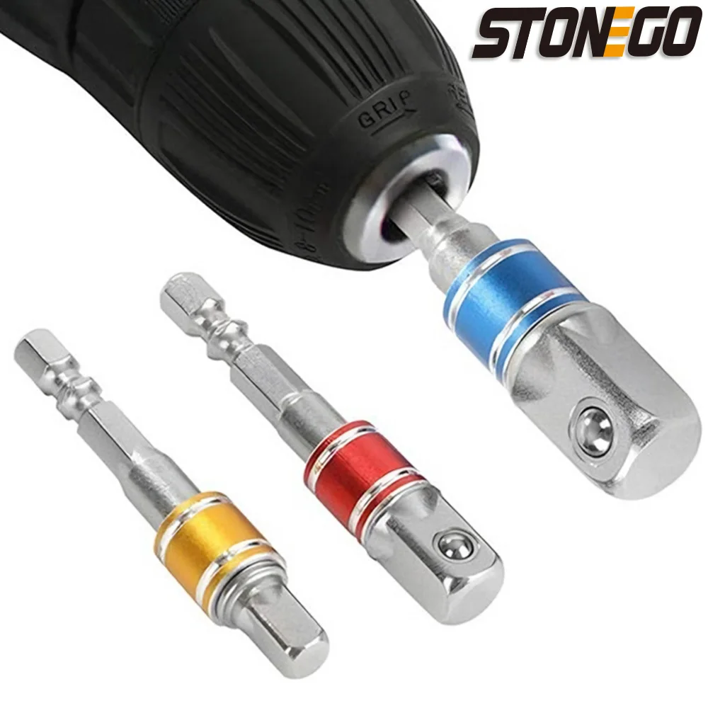 STONEGO 1PC/3PCS Impact Grade Socket Adapter Set, Turns Power Drills into High-Speed Nut Drivers, 1/4