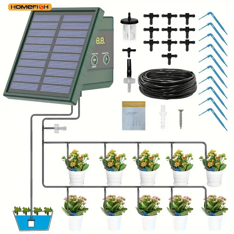 1pc DIY Solar-Powered Automatic Drip Irrigation System for Raised Beds Greenhouses Vegetable Gardens Balcony Hanging Plants