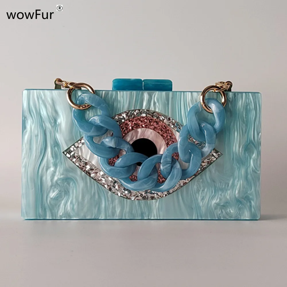 Brand Design Box Sky Blue Marble Pearl Evil Eye Carton Acrylic Gift Clutch Purse Luxury Party Handbag Bridal Female Evening Bag