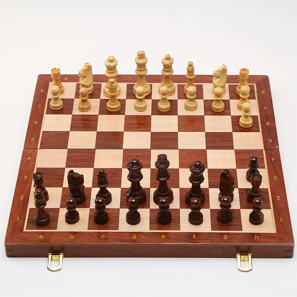 Chess Set Grade Wooden Folding Big 39cm/15.35inch Traditional Classic Handwork Solid Wood Pieces Chessboard Gift Board Game