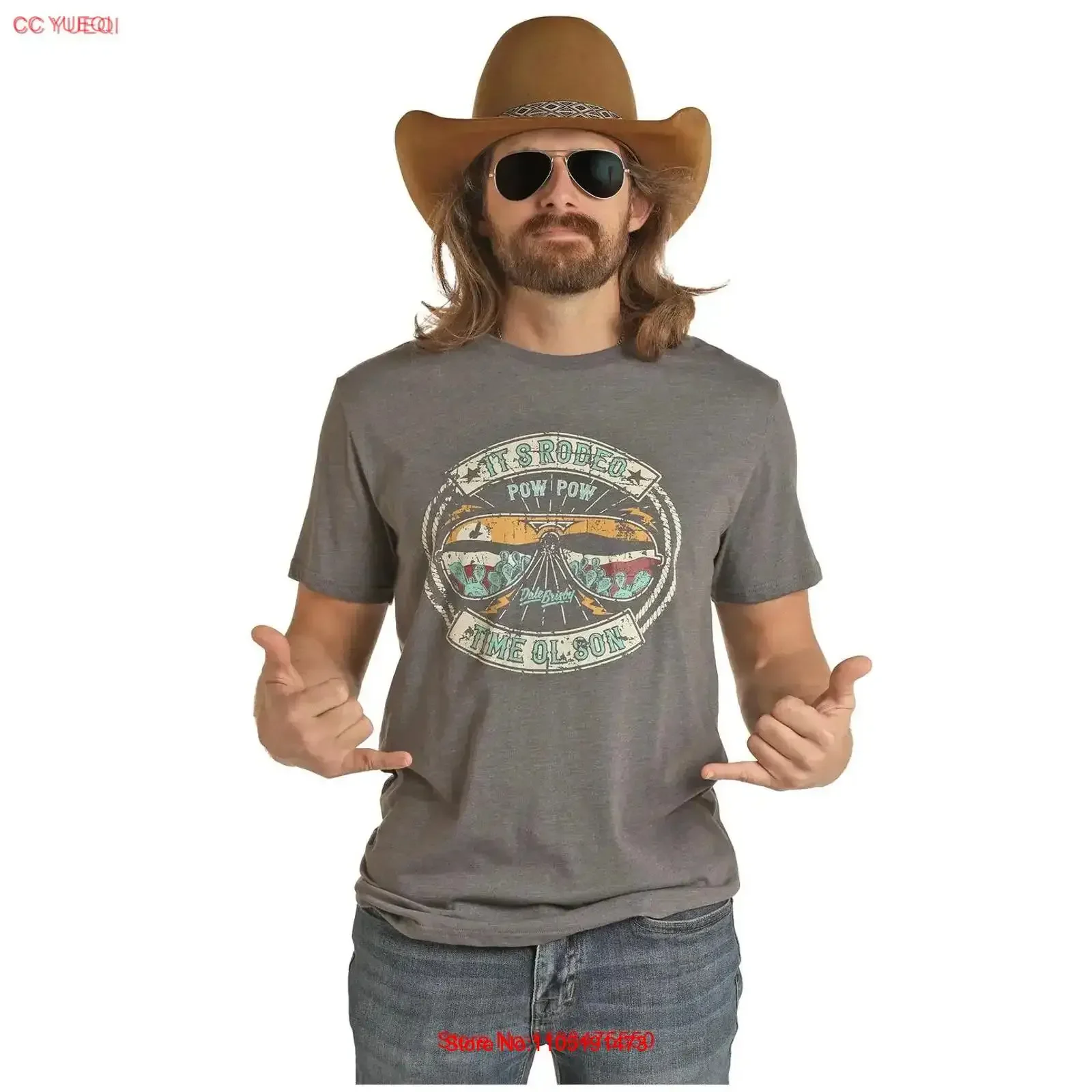 

Panhandle IT'S RODEO TIME Dale Brisby Grey T Shirt RRUT21R06B 02 vintage Washed designer clothes fashion Slightly Comfortable