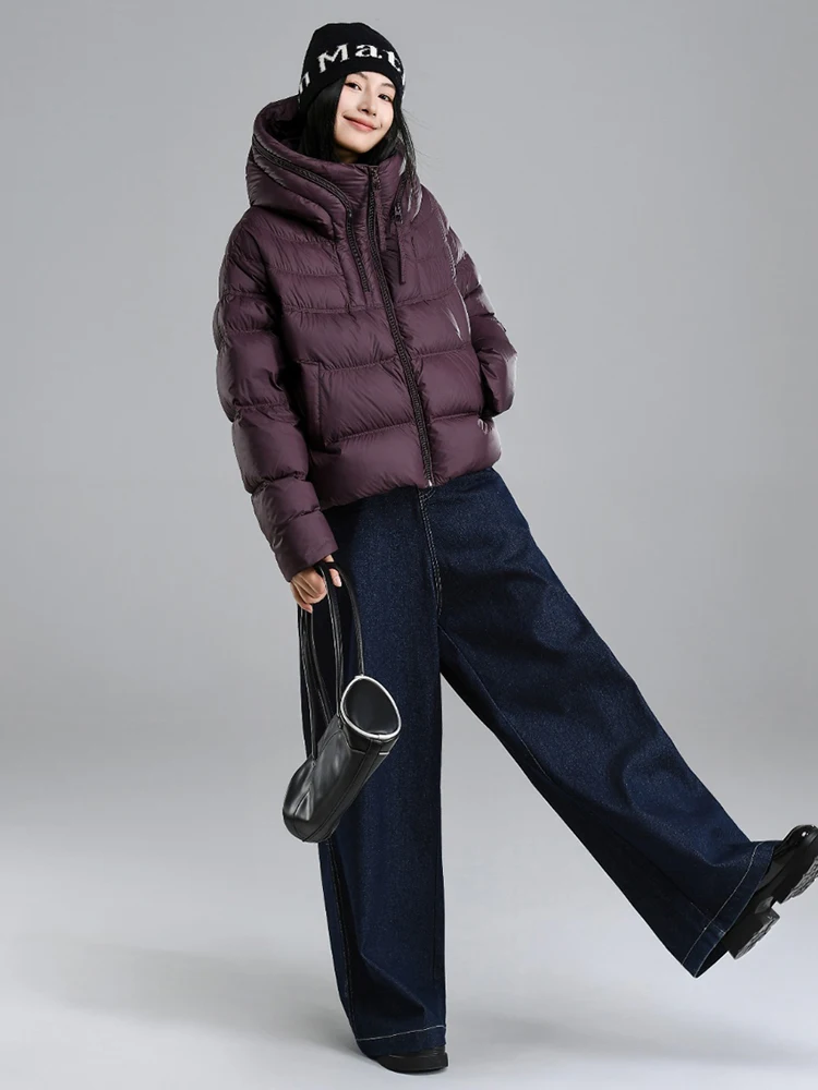 Fashion Zip Hooded down jacket for women Oversize 2025 Fall winter Solid color Warm 90% white duck down coat Casual INKEO DJ512