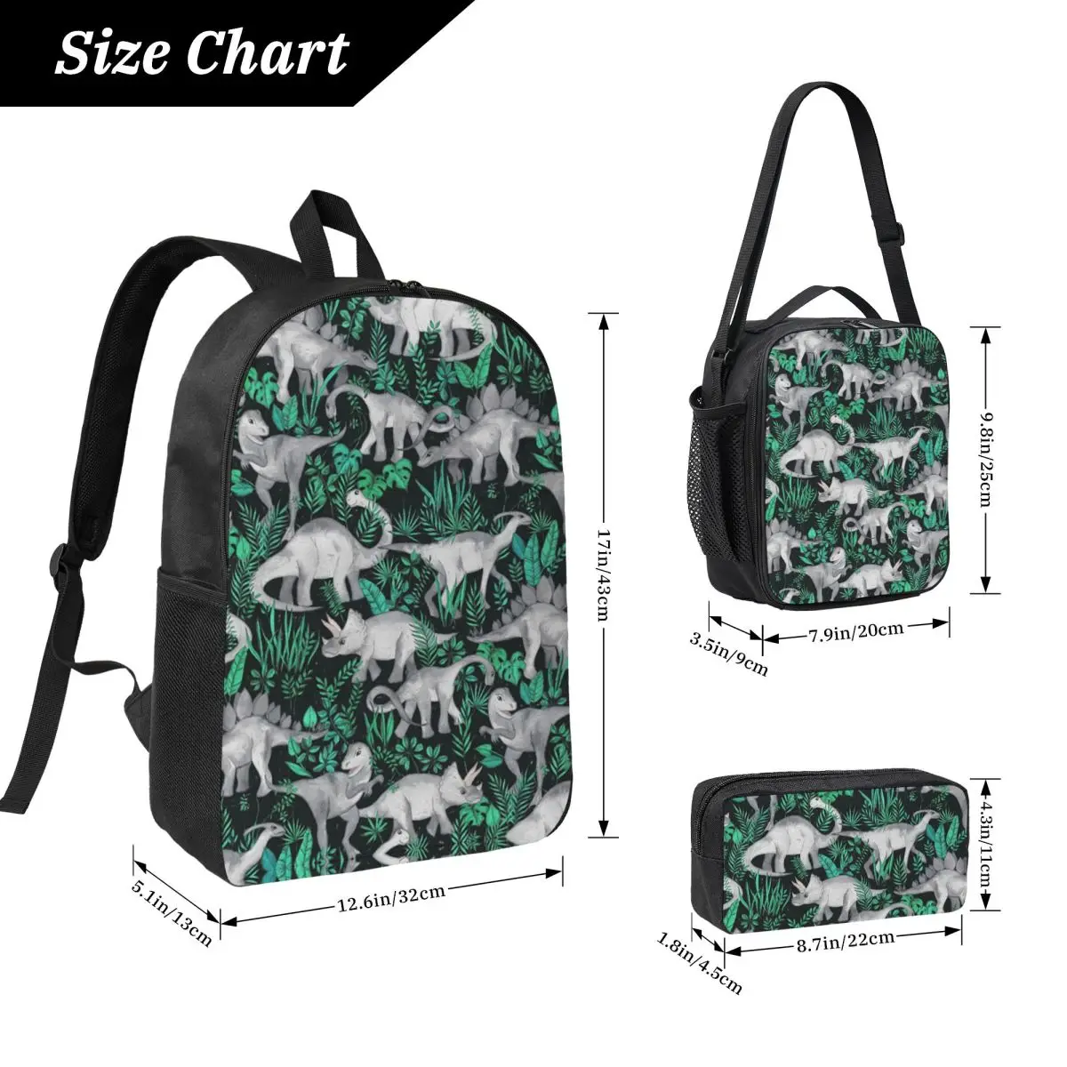 Dinosaur Jungle Backpack Student Boys Girls BookBag School Bag Computer Shoulder Bags 3ps Insulated Lunch Bag Pencil Case