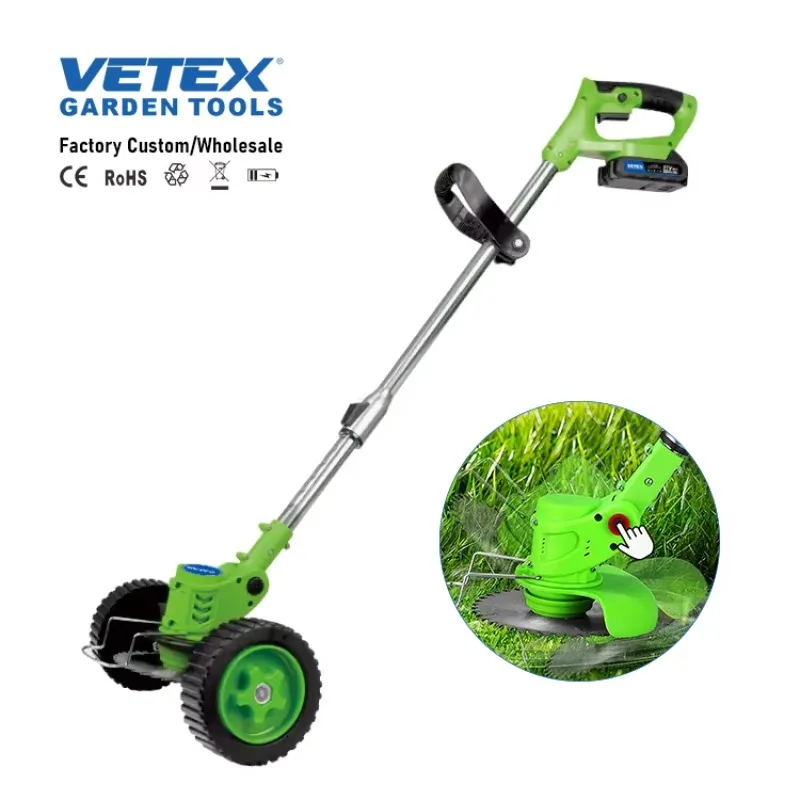 Cordless Grass Trimmer Wheels Rechargeable Brush Cutter 800W Powerful Electric Weed Eater 150mm Cutting Width