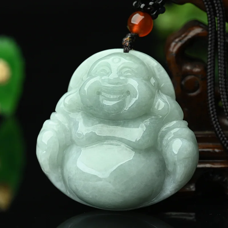 Myanmar A-level smiling Maitreya Buddha necklace pendant Jade