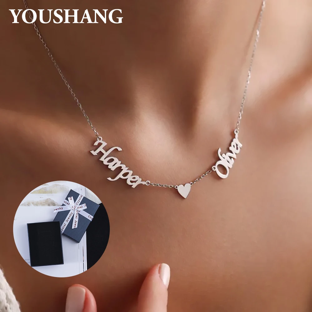 

Custom Dual Name Heart-Shaped Necklace Stainless Steel Personalized Pendant Women's Fashion Jewelry Birthday Gift in Gift Box