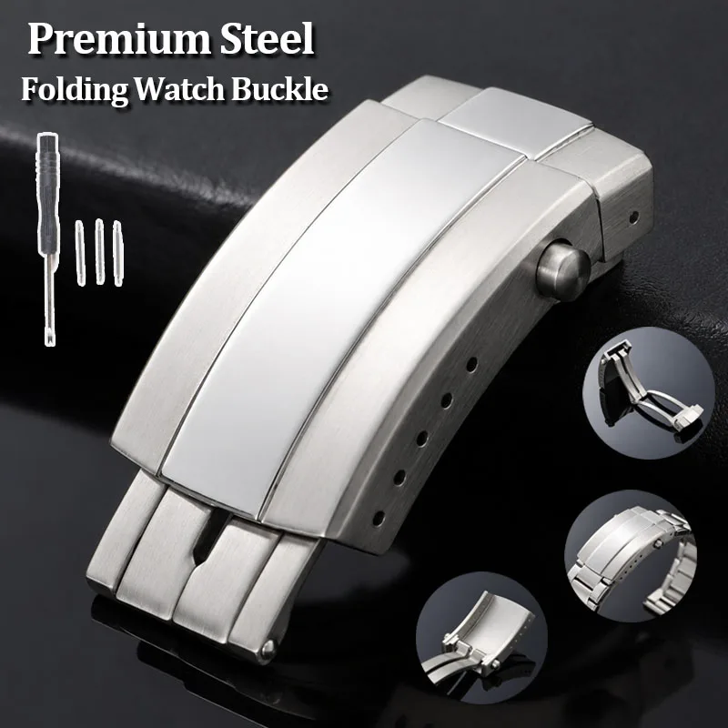 Premium Steel Folding Watch Buckle 18mm 20mm Exquisite Brushed Polished Splicing Craft Deployment Clasp Anti-scratch Button