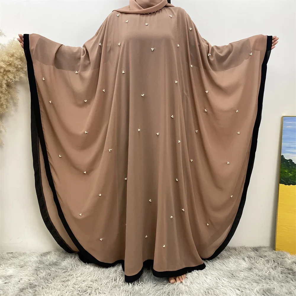 

Chiffon Elegant Loose Muslim Middle East Turkey Fashion Splicing Robe Batwing Sleeve Dress Abaya Robe