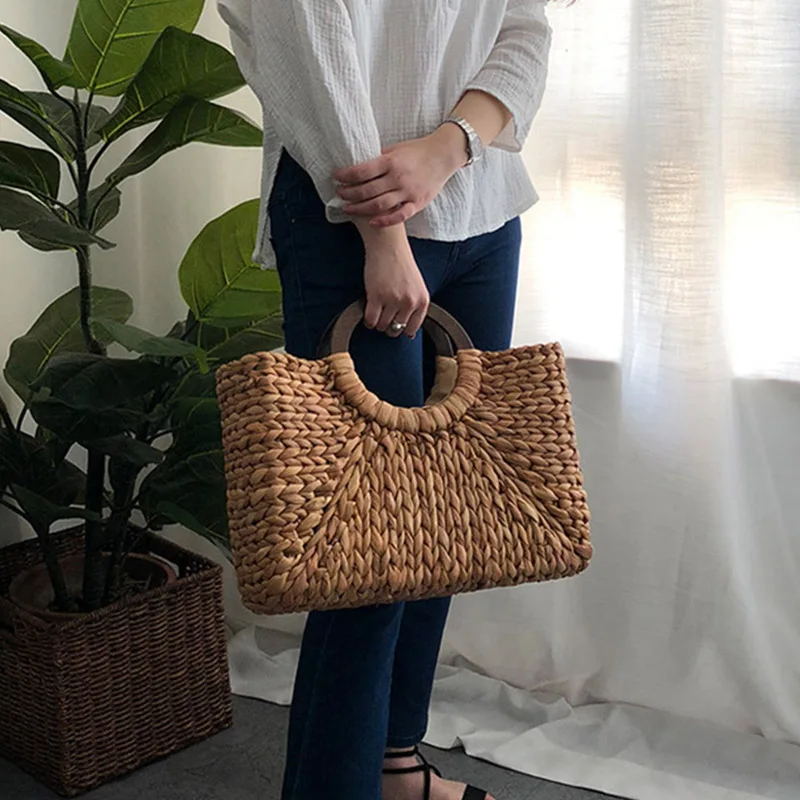 Summer Beach Bag Handmade Rattan Straw Ladies Handbag Simple Straw Women\'s Large Capacity Tote Bags Women Travel Purses Sac