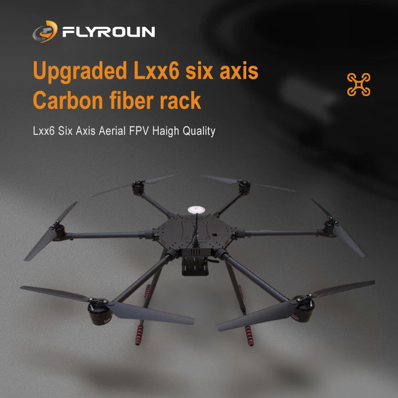 Flyroun LXX6 1100 mm 6-assige koolstofvezel drone-framekit met intrekbaar landingsgestel, zware liftlading voor filmisch en industrieel