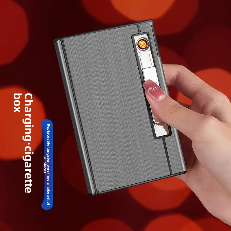 

20-тонкий портсигар с зарядкой через USB и прикуривателем, встроенная ветрозащитная зажигалка, замена вольфрамового провода,