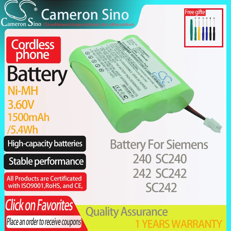 CameronSino Battery for Siemens 240 242 SC240 SC242 fits Siemens SC242 Cordless phone Battery,Landline battery 1500mAh 3.60V