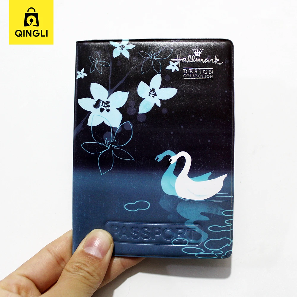 New Soft Leather Passport Cover Cartoon Swan Dog Travel Passport Wallet Bank Credit Card Holder Travel Essentials Passport Case