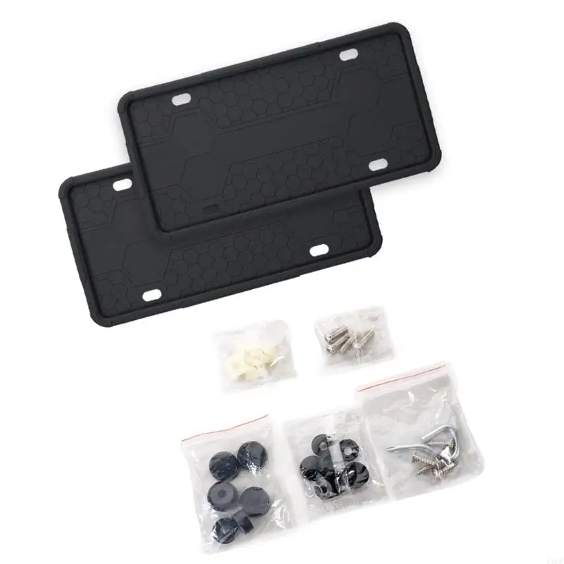 F1CF 2pcs Corrosion Resistant Rubber License Plate Frame Support With Security Screws Perfect For Trucks SUVs And Motorcycles