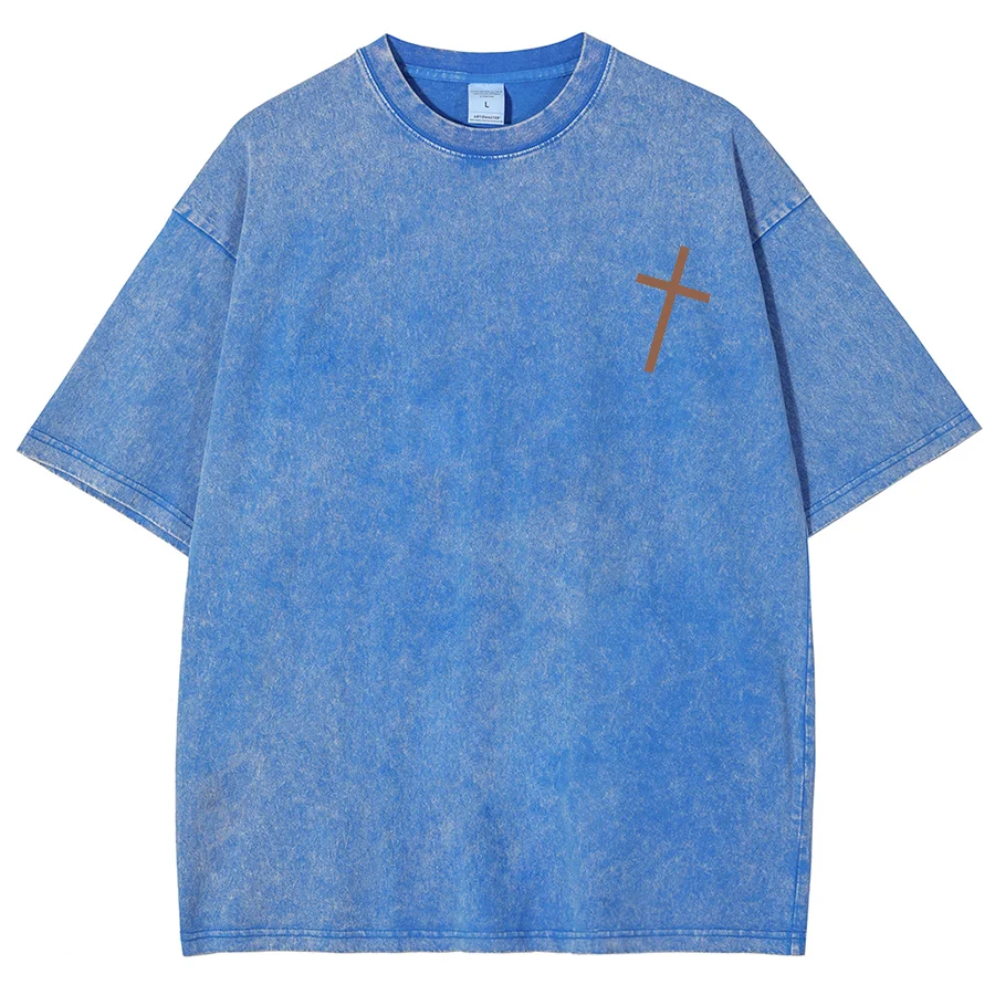 Trend Oversize T-Shirt American Neutral Style Cartoon Earth Letter Printing Sleeve Designer New Trend Washed Denim Short Sleeves