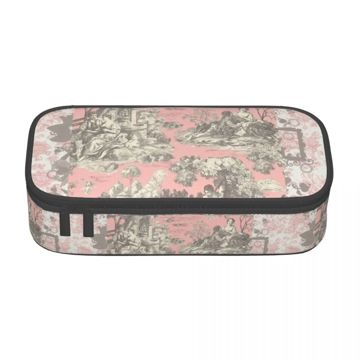 Custom Toile De Jouy Kawaii Pencil Case Girls Boys Large Capacity French Motif Flora Pencil Box Student School