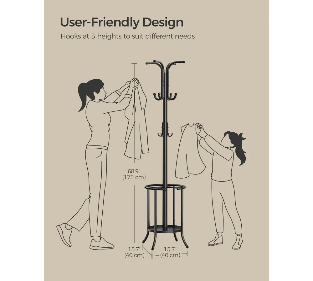 رف معطف قائم بذاته مع حامل مظلة، 12 خطافًا واقٍ لتخزين المدخل وغرفة المعيشة وغرفة النوم #6