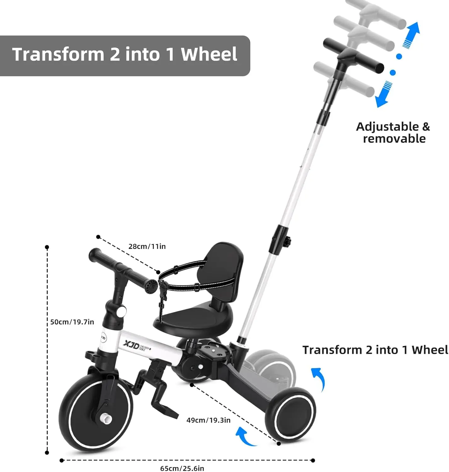 Tricycle pliant pour tout-petits avec poignée de poussée, vélo d'équilibre avec pédale parfaite, dossier, 6 en 1, 1 à 4 ans