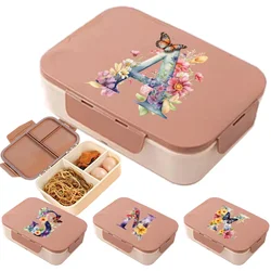 Portable Flip Lid Compartment Lunch Box Food Organizer Case Boxes Storage Fruit Snack For Go Out Butterfly Letter Pattern 