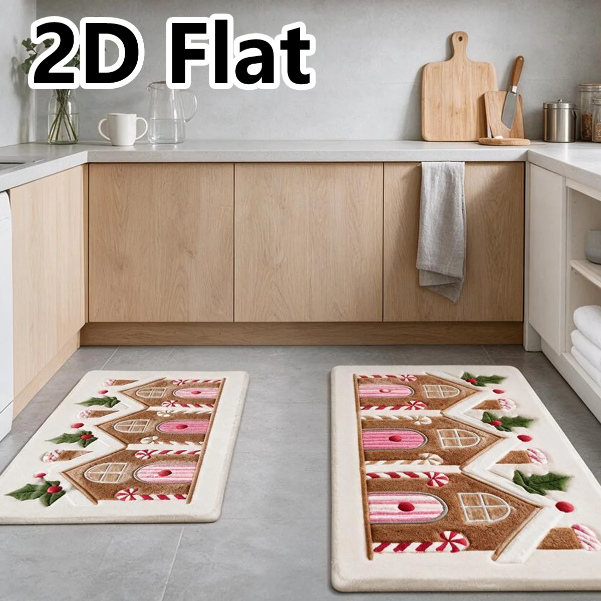 Christmas Kitchen Mat Square Cozy Plush Flannel Rug Non Slip Highly Absorbent Soft Floor Mat for Bathroom Toilet Entryway