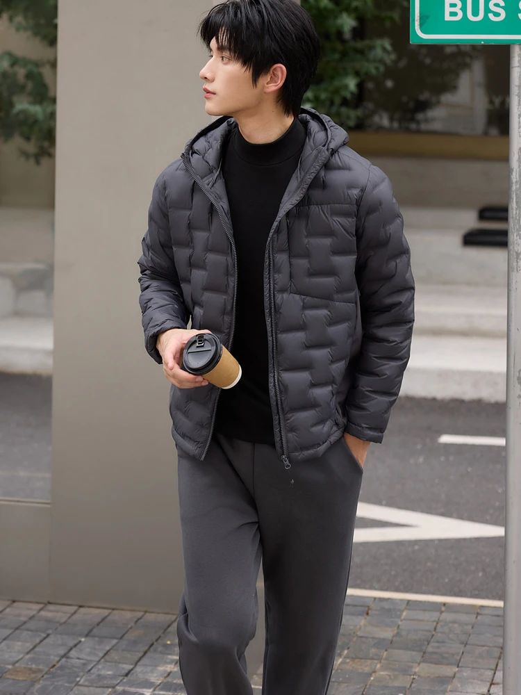 سترة شتوية غير رسمية للرجال 90% بطة بيضاء أسفل الرجال مقنعين سترات رياضية خفيفة للغاية ملابس خارجية دافئة سترات خارجية معطف خارجي