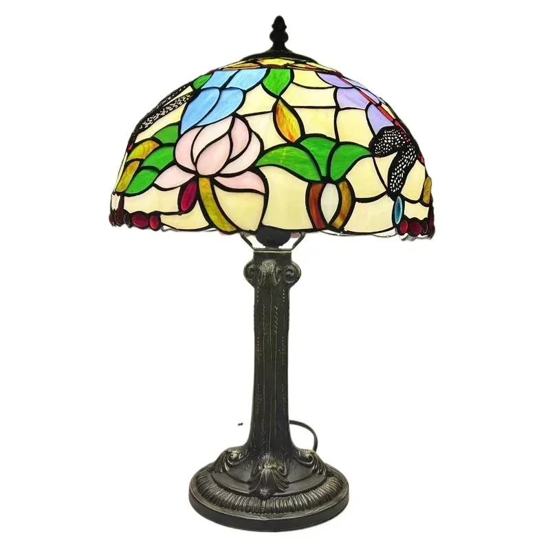 12 Inch 30cm Retro Manual Stained Glass Lampshade Tiffany Table Lamp Lamparas De Mesa Para El Dormitorio