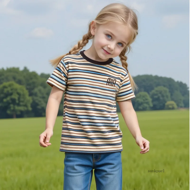 2025 Summer New Boys' Striped T-Shirts Value Children Girls Tops Short Sleeve O-Neck Cotton Kids Clothes 2-10Y image 3