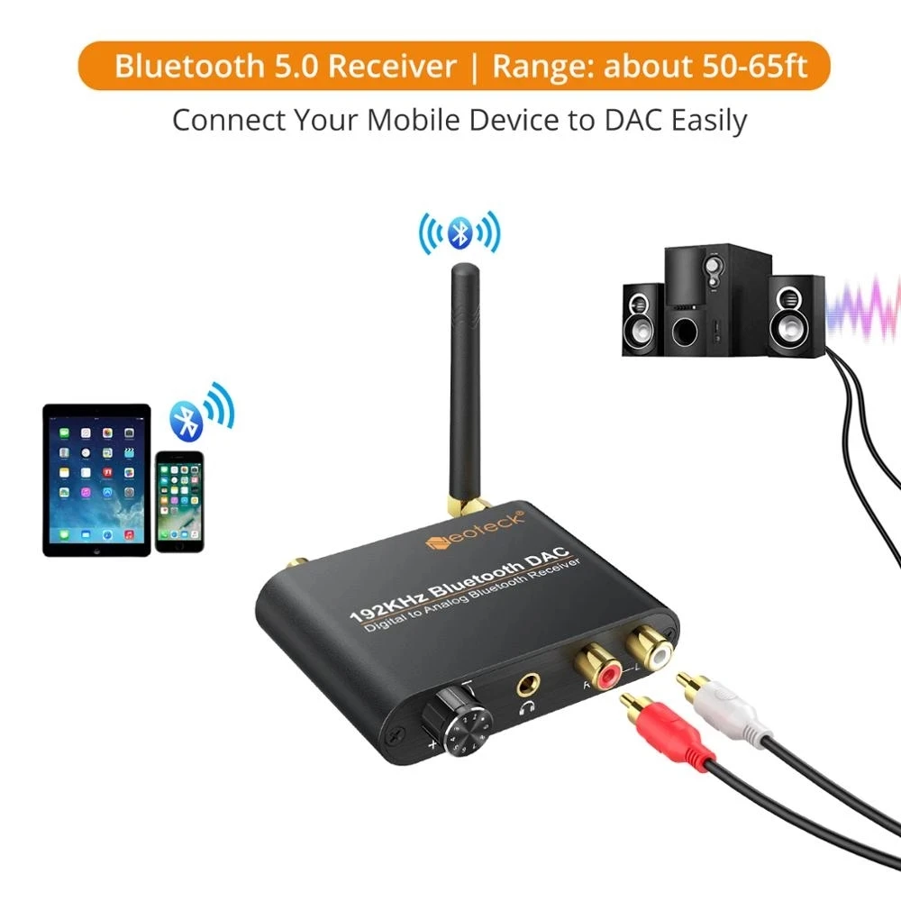 Convertitore DAC Neoteck con controllo del Volume del ricevitore compatibile Bluetooth 192kHz Toslink digitale coassiale a analogico L/R RCA 3.5mm