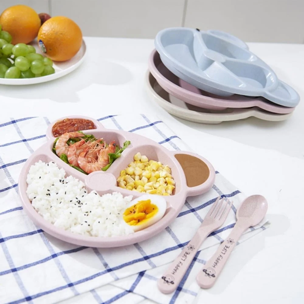 3Pcs/Set Baby Bowl+Spoon+Fork Feeding Food Tableware Cartoon Bear Kids Dishes Eating Dinnerware Anti-hot Training Dinner Plate