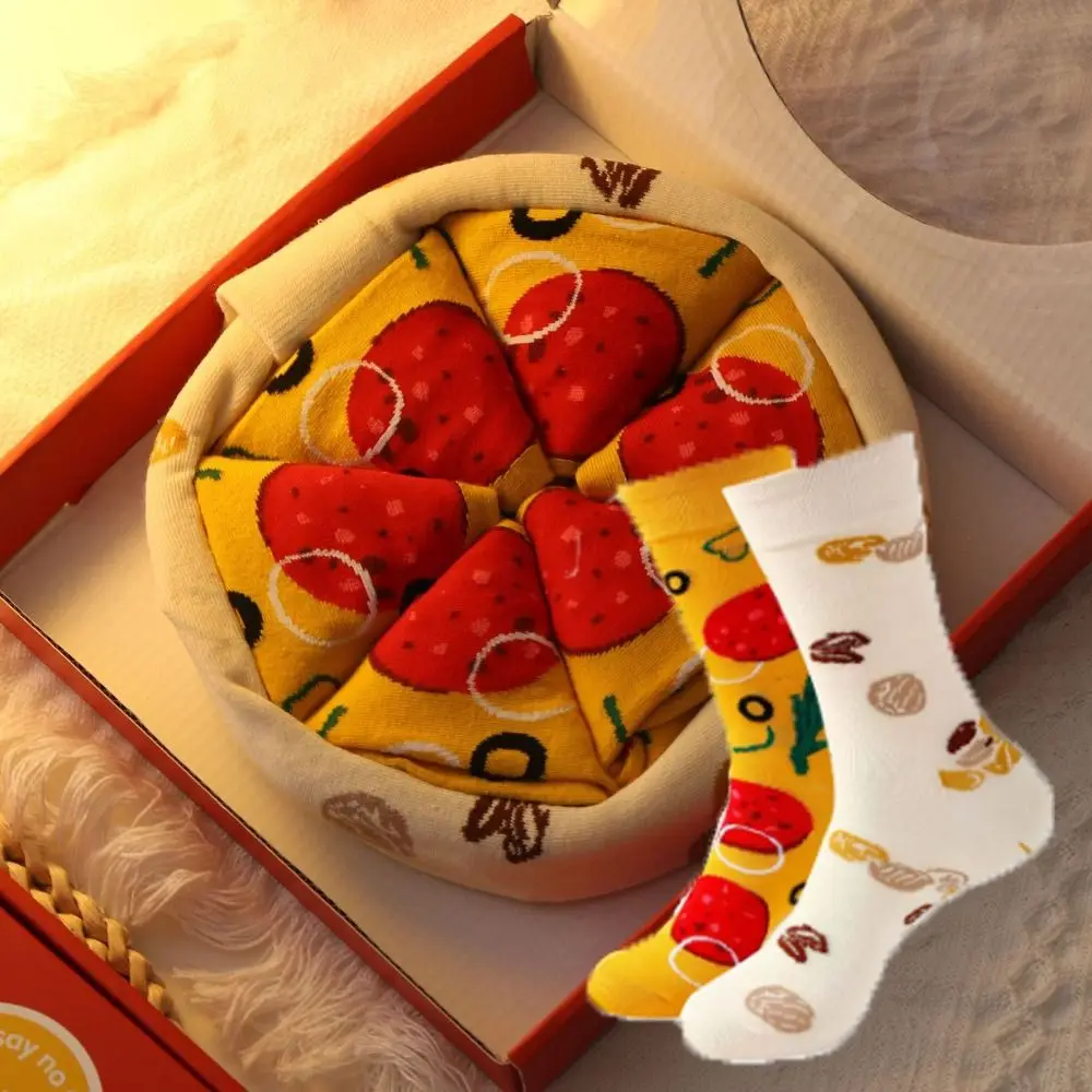 

Новые хлопковые забавные носки, теплые носки Harajuku Street Pizza, повседневные дышащие новые носки для женщин и девочек