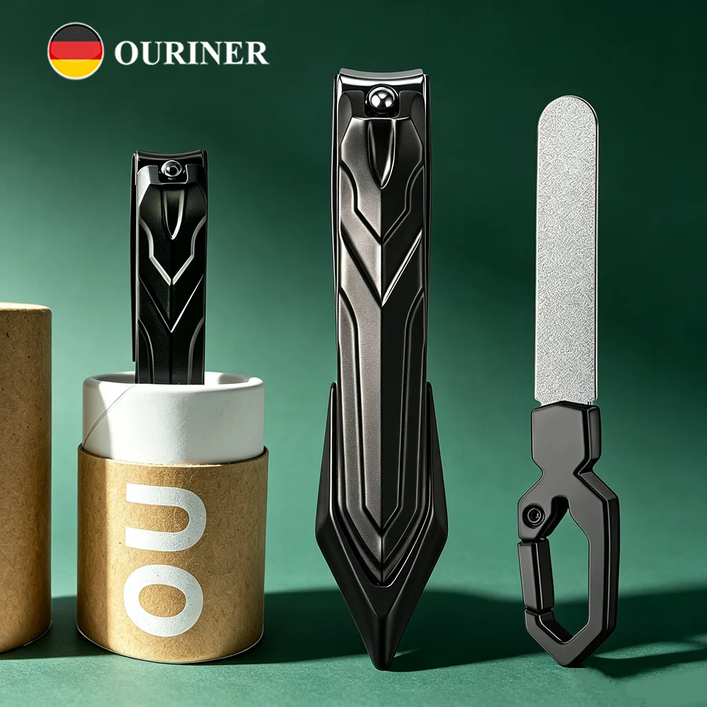 Ouriner Mecha Style Anti Splash Nail Clipper Stainless Steel Foldable Nail File Portable Kraft Tube Manicure Nail Care Kit